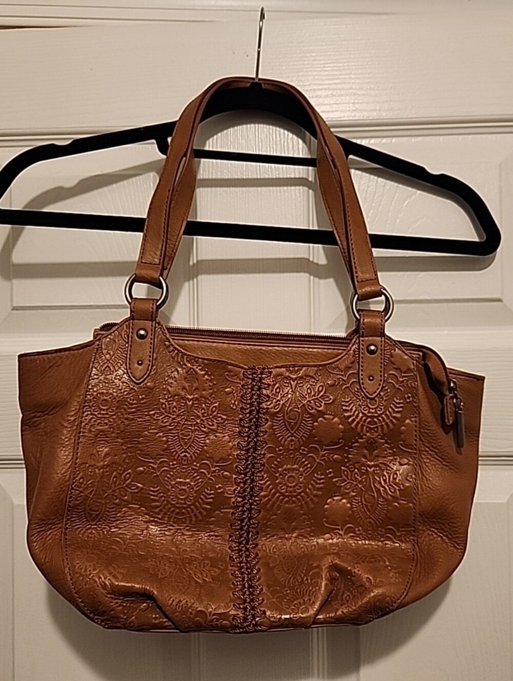 The Sak Bolinas Brown Embossed Leather Satchel Purse